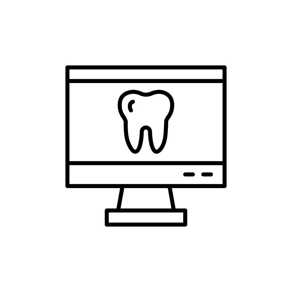 black line illustration of dental xray on computer